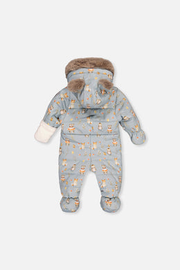 Baby One Piece Snowsuit Adapted For Car Seats Blue Animal Print - J10A601_1J002