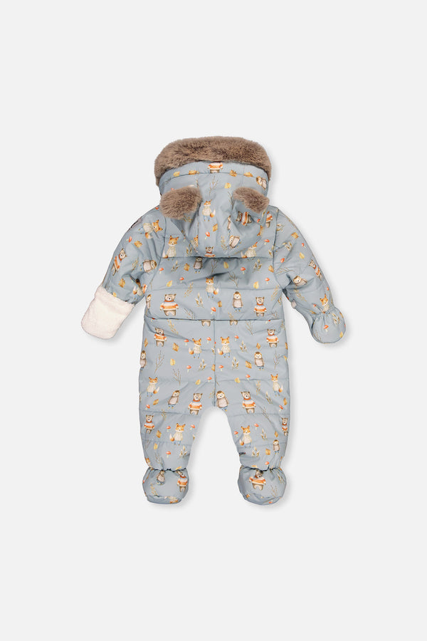 Baby One Piece Snowsuit Adapted For Car Seats Blue Animal Print - J10A601_1J002