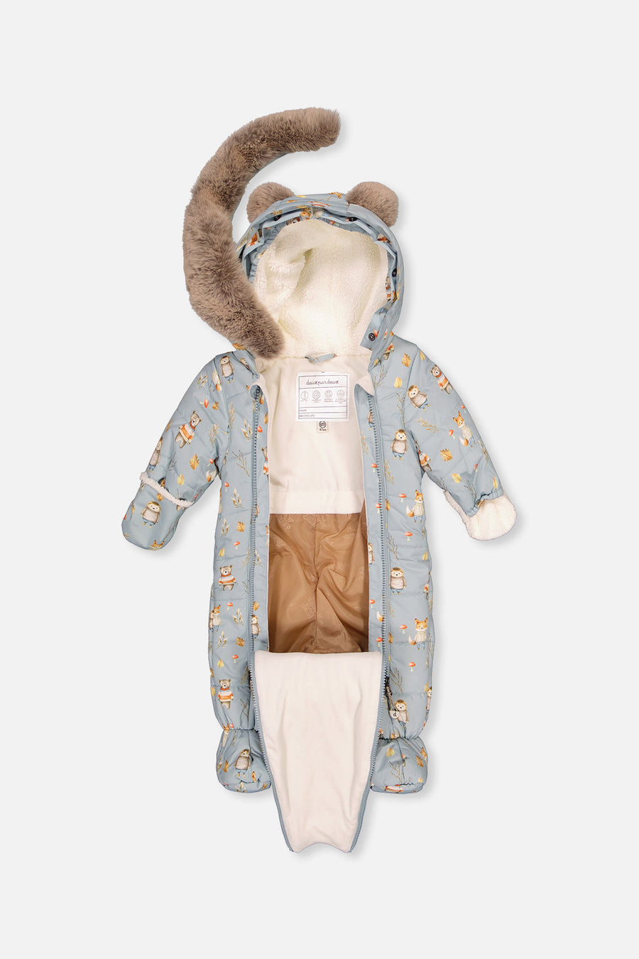 Baby One Piece Snowsuit Adapted For Car Seats Blue Animal Print - J10A601_1J002