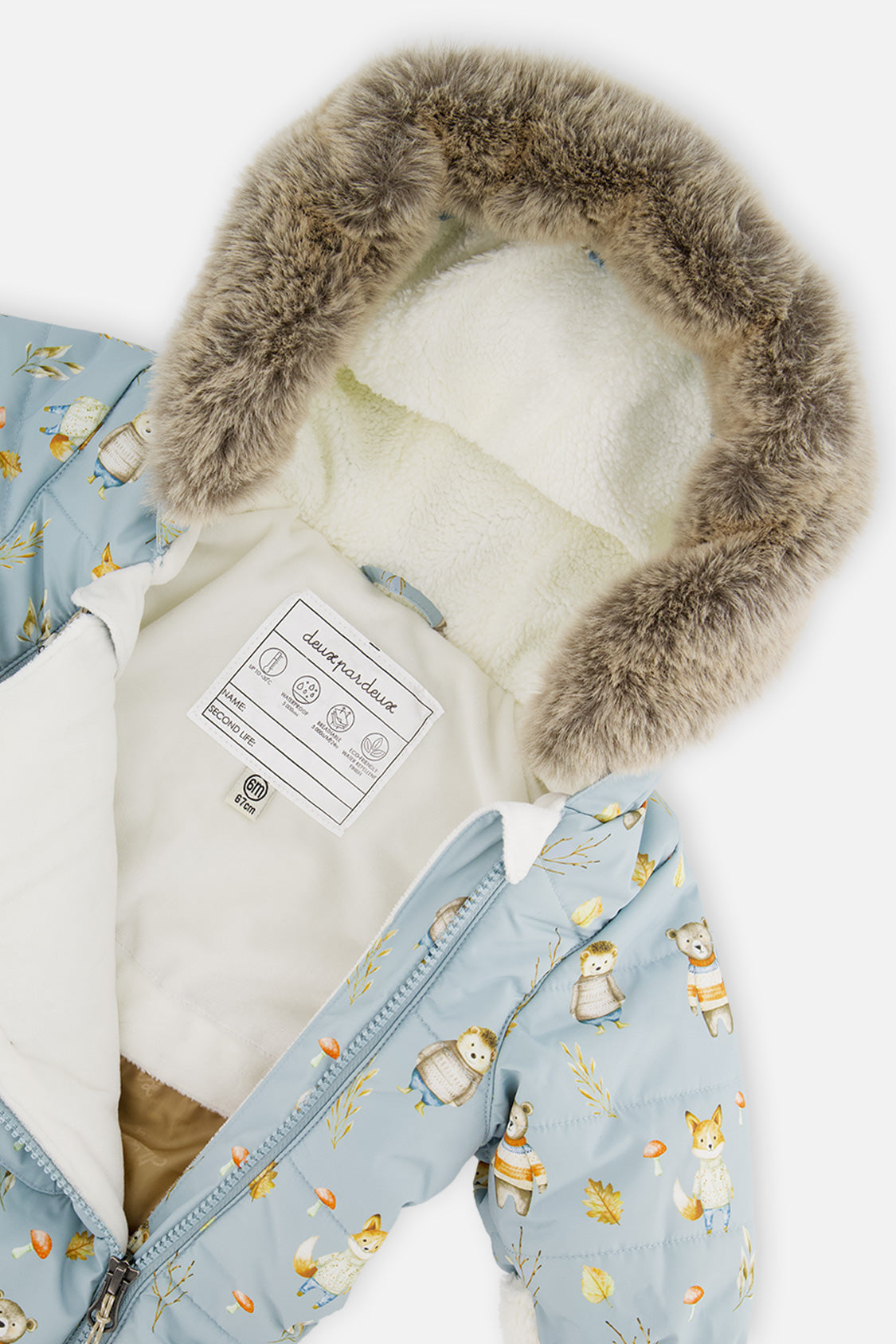 Baby One Piece Snowsuit Adapted For Car Seats Blue Animal Print - J10A601_1J002