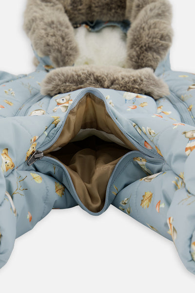 Baby One Piece Snowsuit Adapted For Car Seats Blue Animal Print - J10A601_1J002