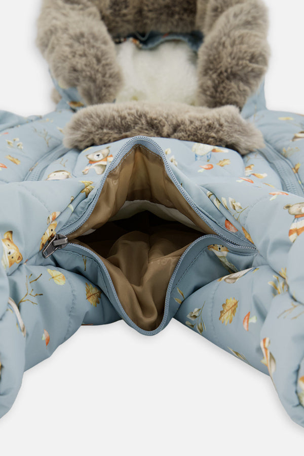 Baby One Piece Snowsuit Adapted For Car Seats Blue Animal Print - J10A601_1J002