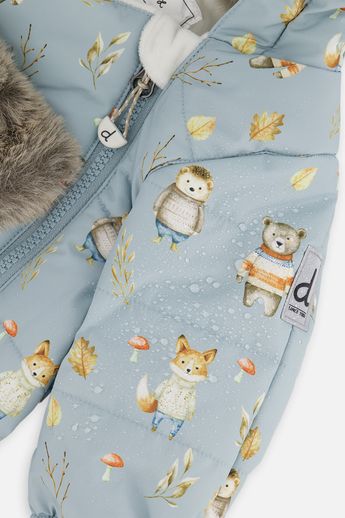 Baby One Piece Snowsuit Adapted For Car Seats Blue Animal Print - J10A601_1J002