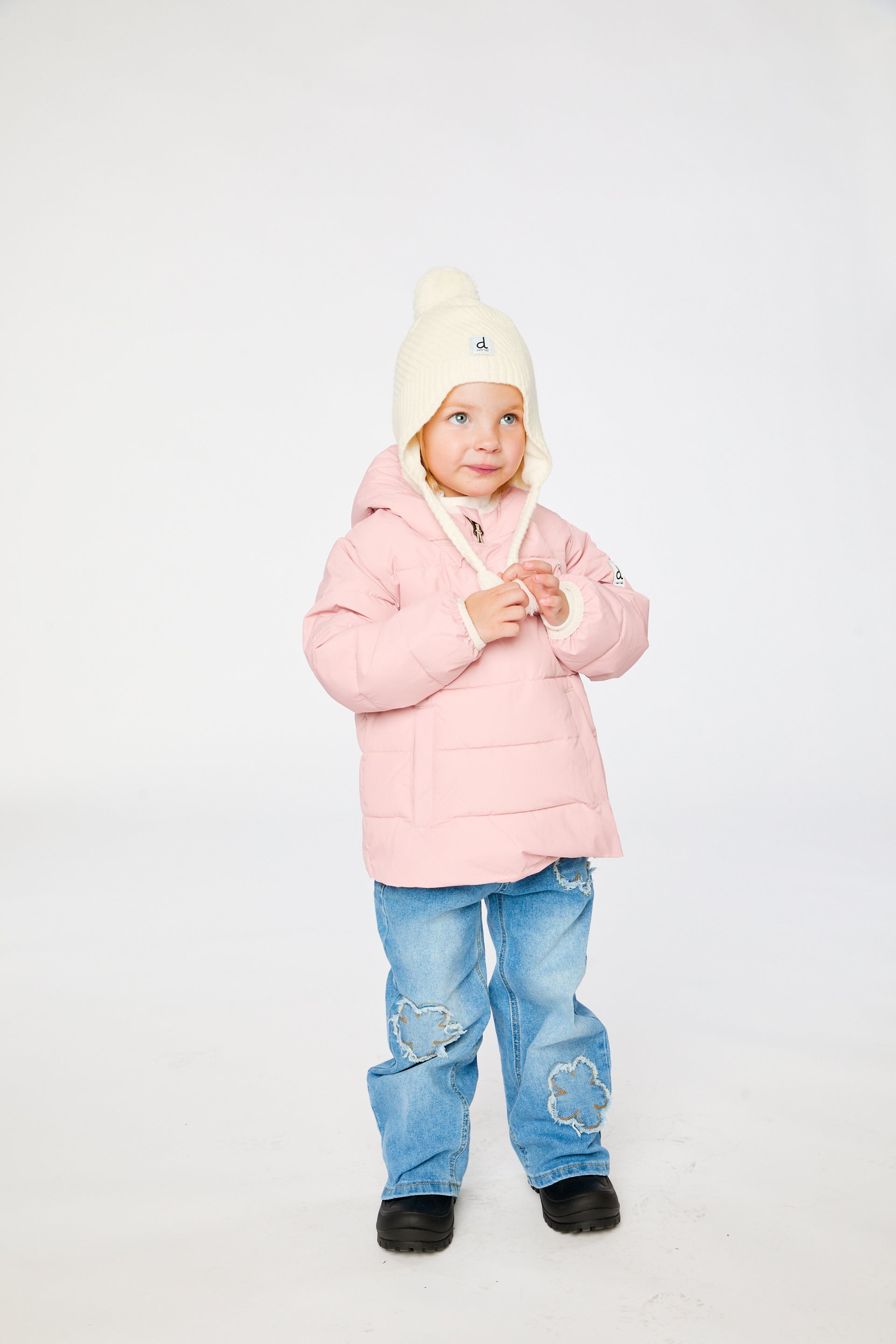Winterjacke für Autokindersitze in blassem Altrosa