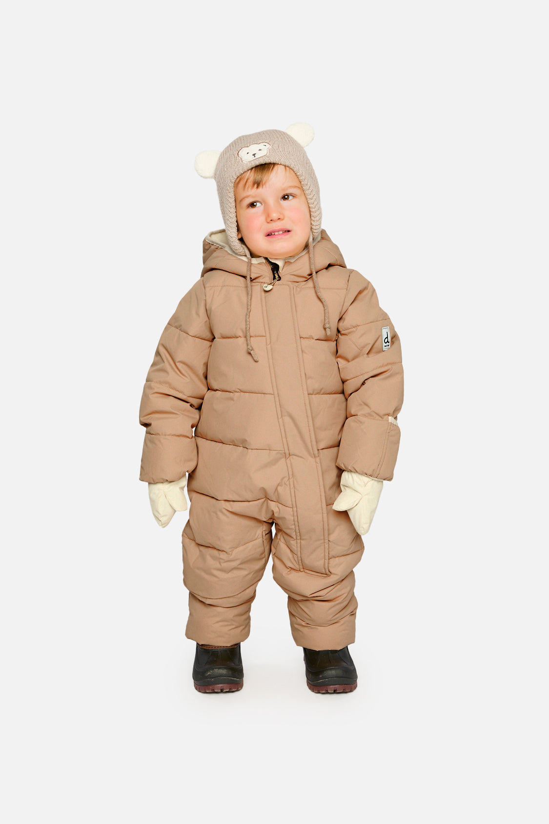 Beige Babyschneeanzug „Baby Cloud“ als Einteiler, für Autositze geeignet