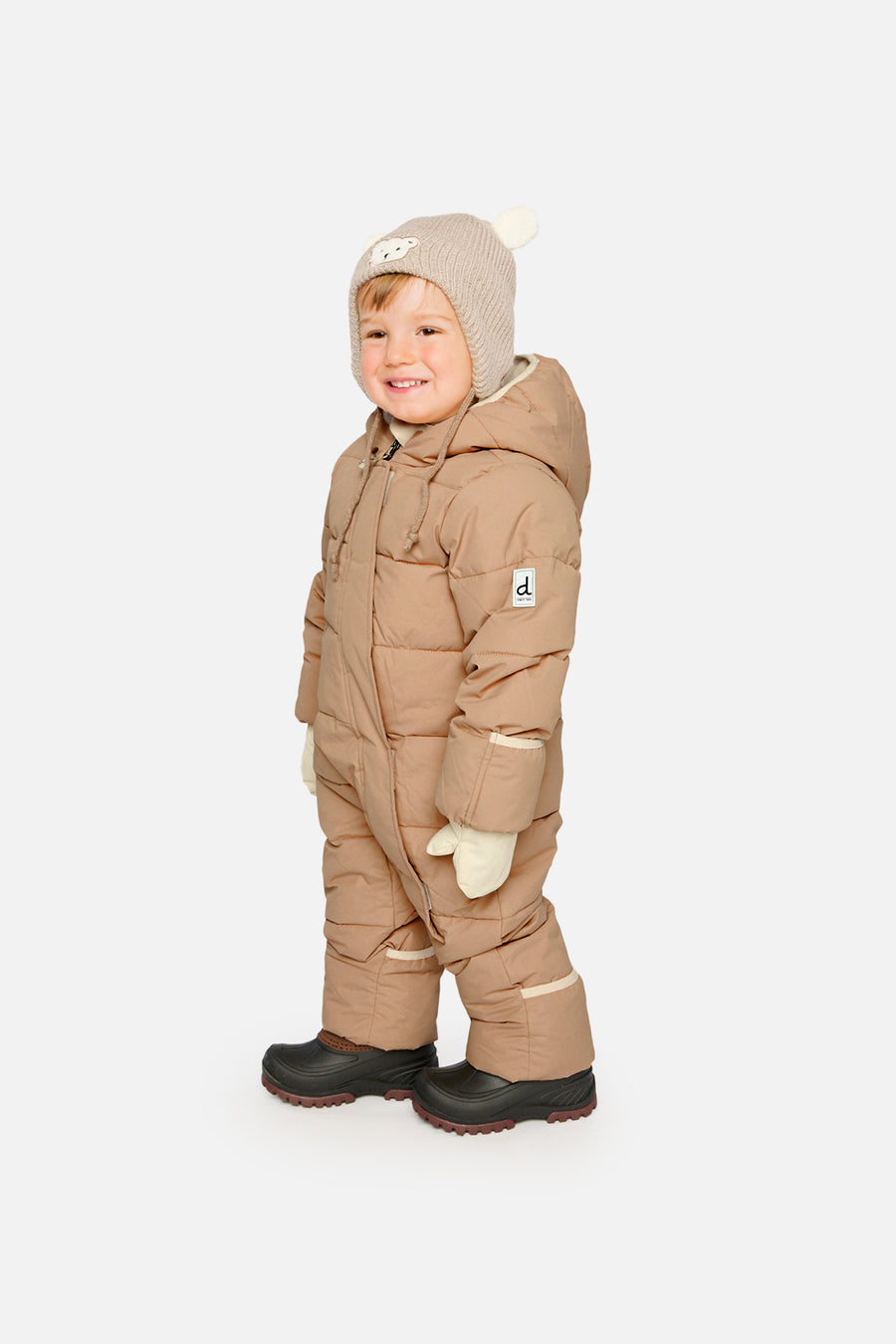 Beige Babyschneeanzug „Baby Cloud“ als Einteiler, für Autositze geeignet