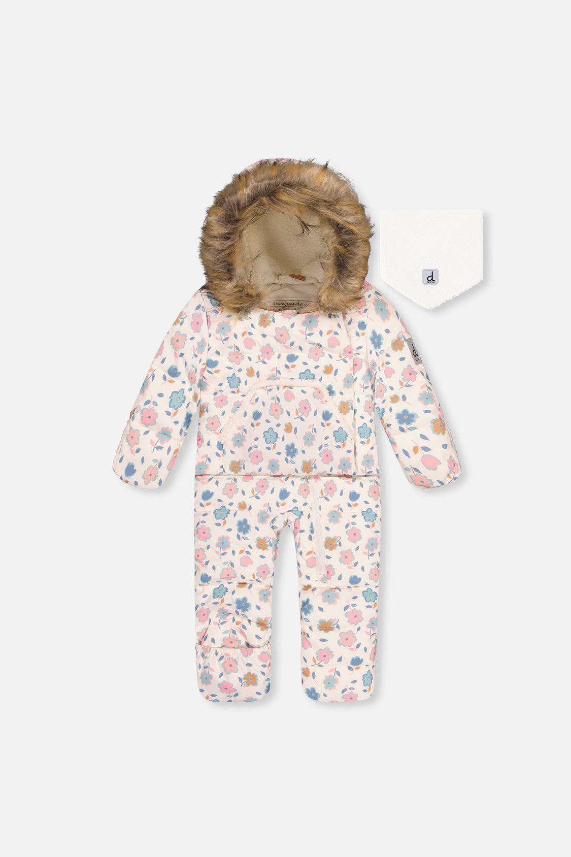 Baby Snug One Piece Snowsuit Adapted For Car Seats White With Floral Print - J10B701_1J003