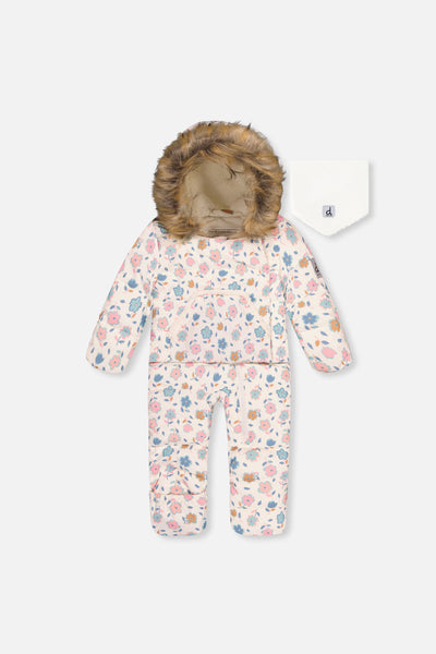 Baby Snug One Piece Snowsuit Adapted For Car Seats White With Floral Print - J10B701_1J003