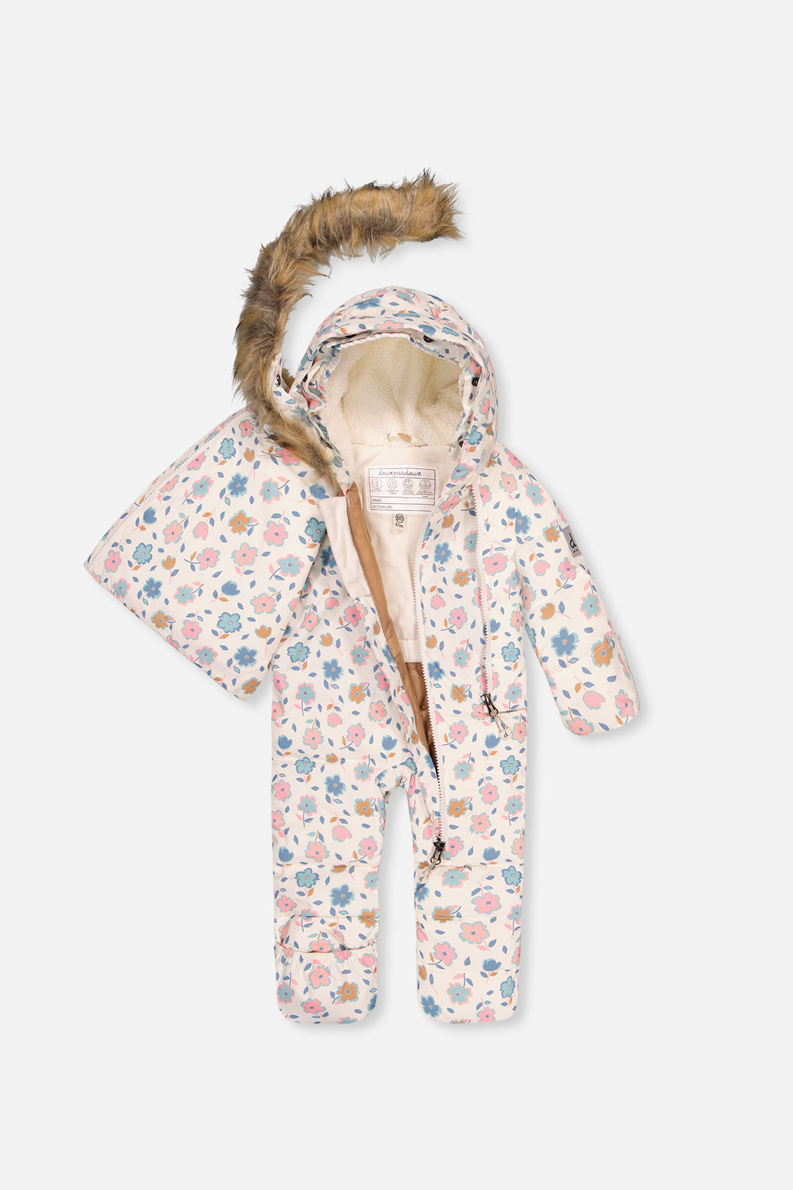 Baby Snug One Piece Snowsuit Adapted For Car Seats White With Floral Print - J10B701_1J003
