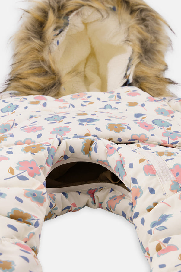 Baby Snug One Piece Snowsuit Adapted For Car Seats White With Floral Print - J10B701_1J003