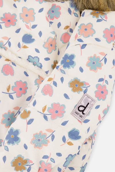 Baby Snug One Piece Snowsuit Adapted For Car Seats White With Floral Print - J10B701_1J003