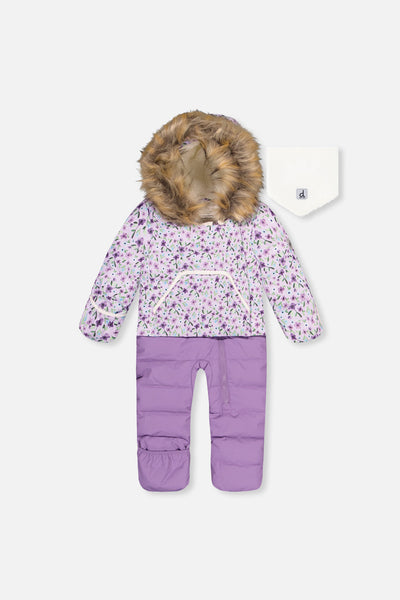 Baby Snug One Piece Snowsuit Adapted For Car Seats Purple Printed Mini Flowers - J10B701_1J007