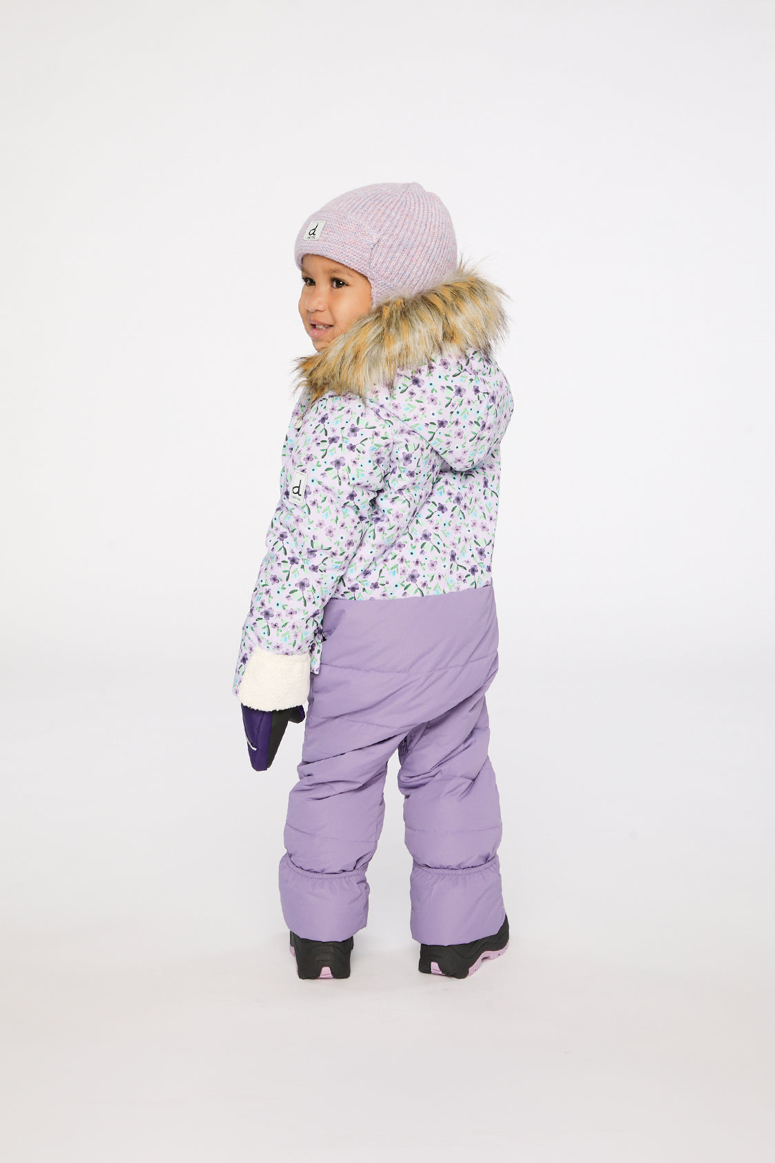 Baby Snug One Piece Snowsuit Adapted For Car Seats Purple Printed Mini Flowers - J10B701_1J007