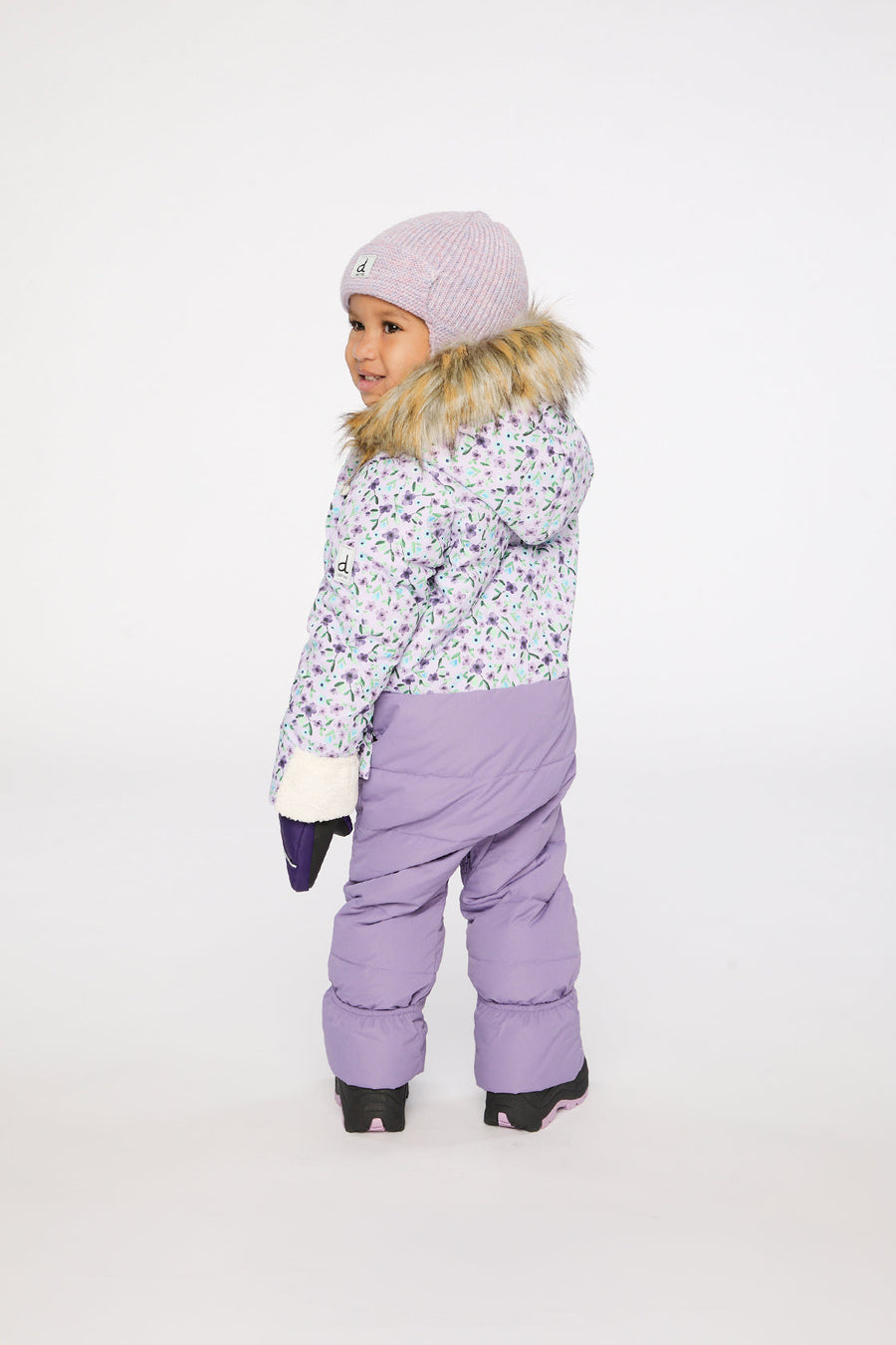 Baby Snug One Piece Snowsuit Adapted For Car Seats Purple Printed Mini Flowers - J10B701_1J007