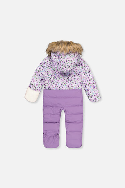 Baby Snug One Piece Snowsuit Adapted For Car Seats Purple Printed Mini Flowers - J10B701_1J007