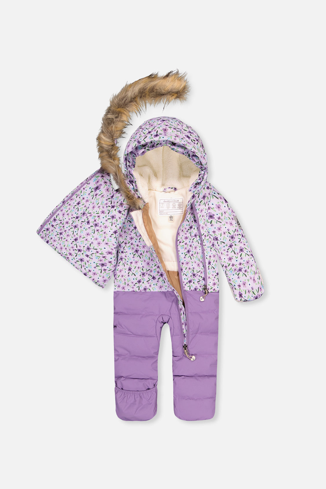 Baby Snug One Piece Snowsuit Adapted For Car Seats Purple Printed Mini Flowers - J10B701_1J007
