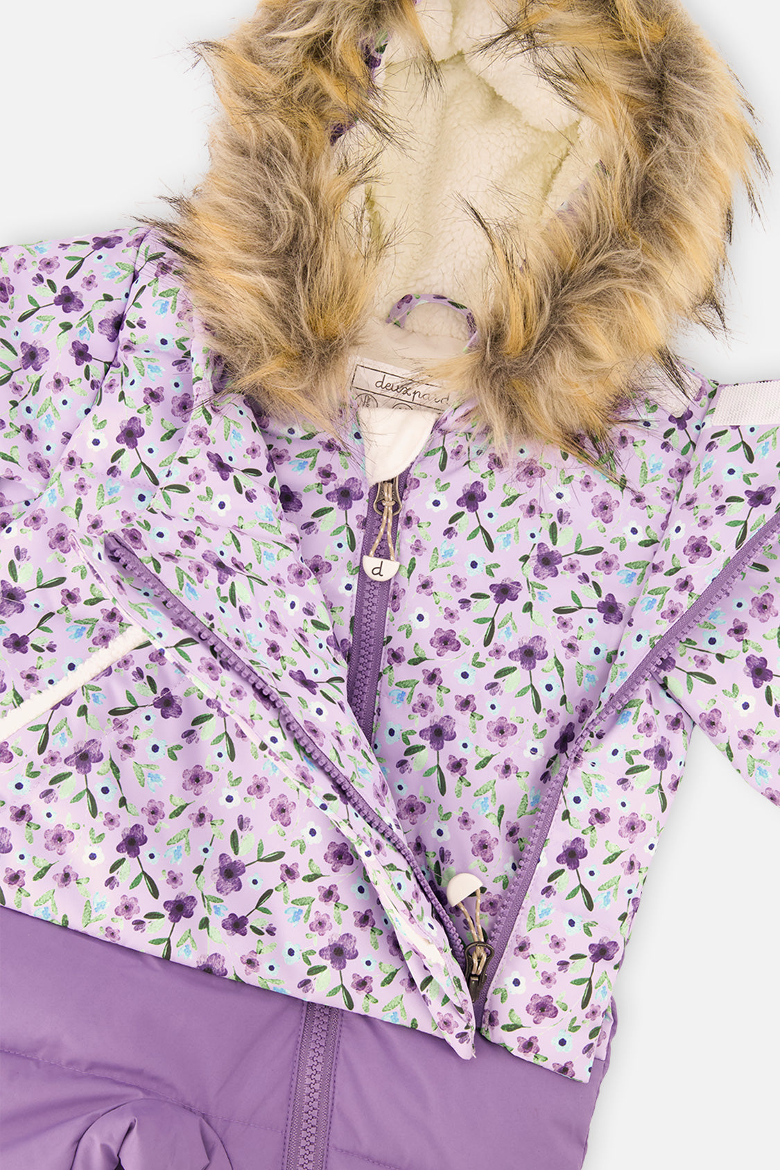 Baby Snug One Piece Snowsuit Adapted For Car Seats Purple Printed Mini Flowers - J10B701_1J007