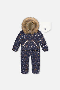 Baby-Schneeanzug „Snug“ zum Hineinschlüpfen, für Autokindersitze geeignet, Blau mit Teddybär-Print