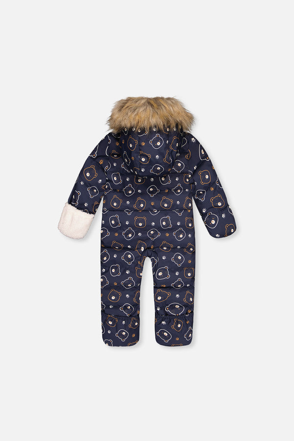 Baby Snug One Piece Snowsuit Adapted For Car Seats Blue Printed Teddy Bears - J10B701_1J008