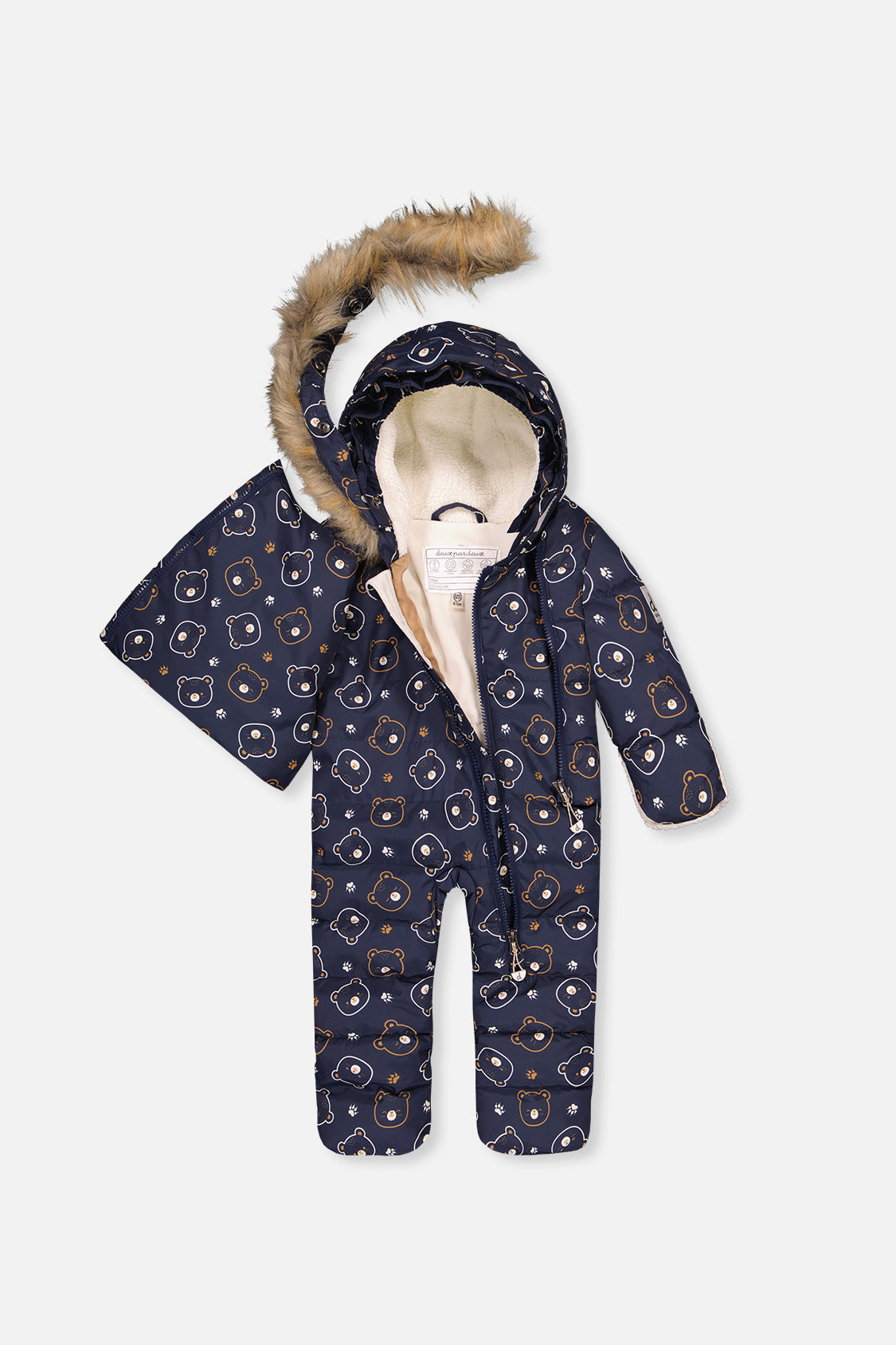 Baby Snug One Piece Snowsuit Adapted For Car Seats Blue Printed Teddy Bears - J10B701_1J008