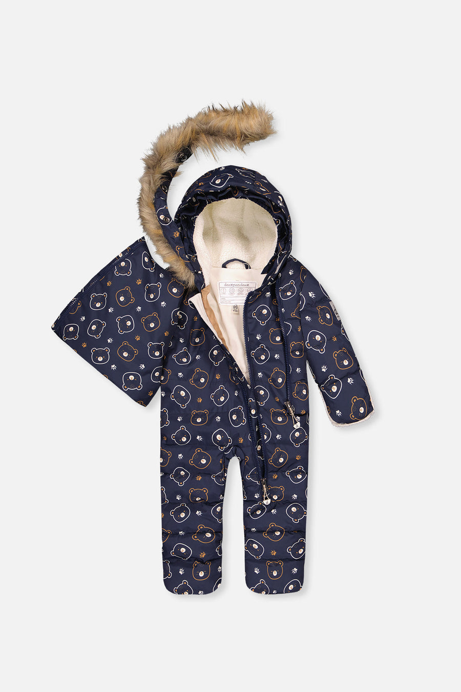Baby Snug One Piece Snowsuit Adapted For Car Seats Blue Printed Teddy Bears - J10B701_1J008