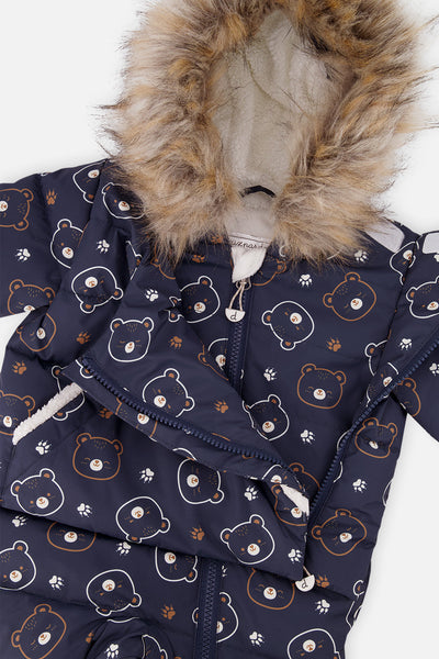Baby Snug One Piece Snowsuit Adapted For Car Seats Blue Printed Teddy Bears - J10B701_1J008