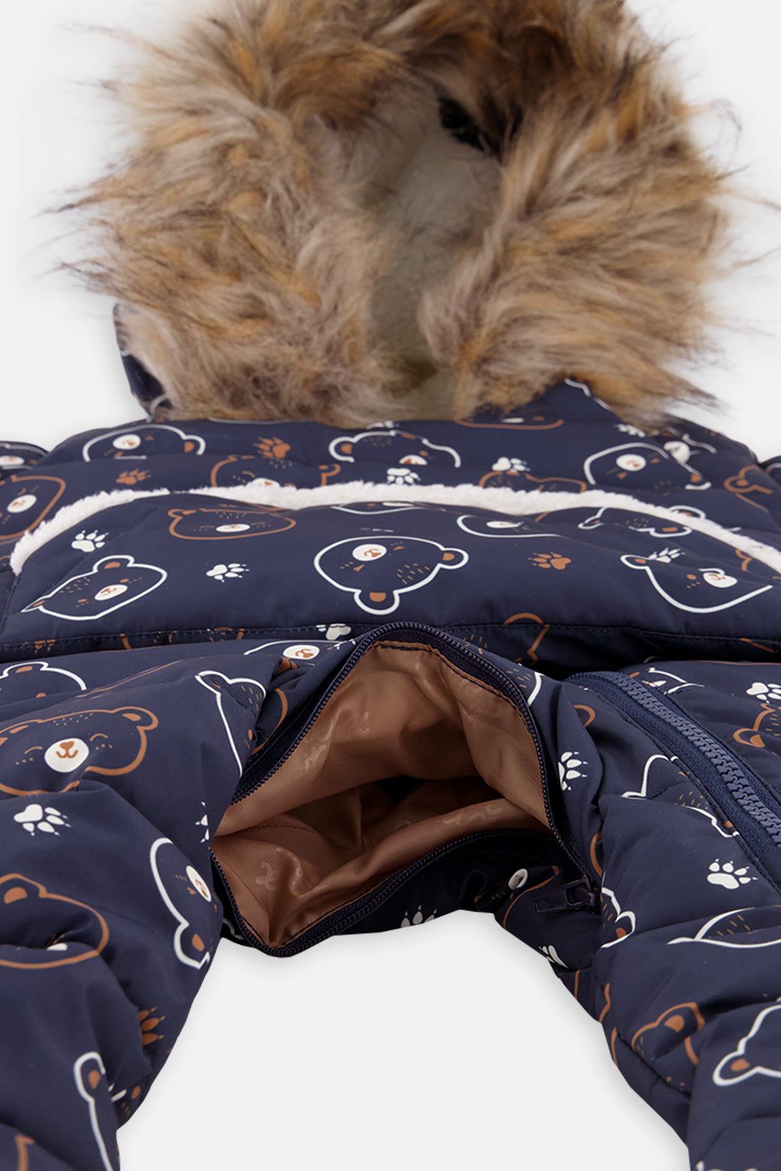 Baby Snug One Piece Snowsuit Adapted For Car Seats Blue Printed Teddy Bears - J10B701_1J008