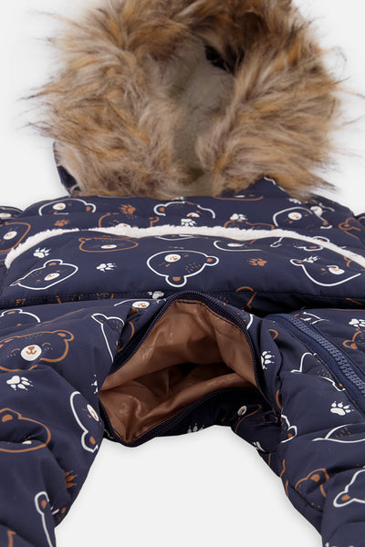 Baby Snug One Piece Snowsuit Adapted For Car Seats Blue Printed Teddy Bears - J10B701_1J008