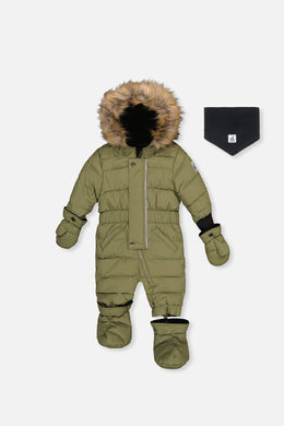 Baby Original One Piece Puffy Snowsuit With Removable Mittens And Boots Olive Green - J10B702_03090
