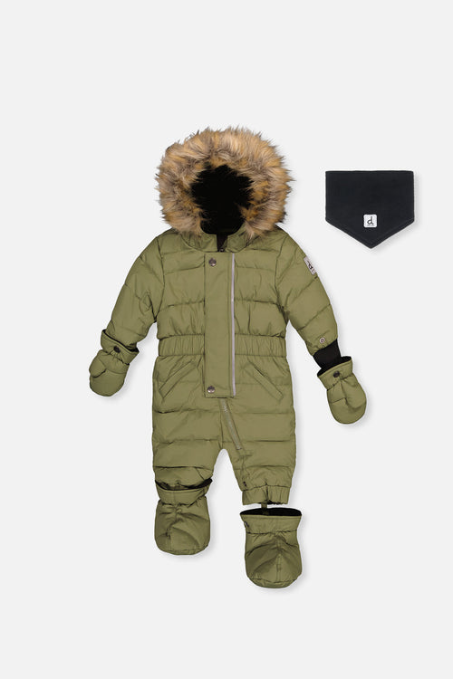 Baby Original One Piece Puffy Snowsuit With Removable Mittens And Boots Olive Green - J10B702_03090