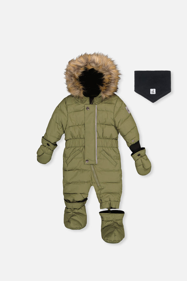 Baby Original One Piece Puffy Snowsuit With Removable Mittens And Boots Olive Green - J10B702_03090