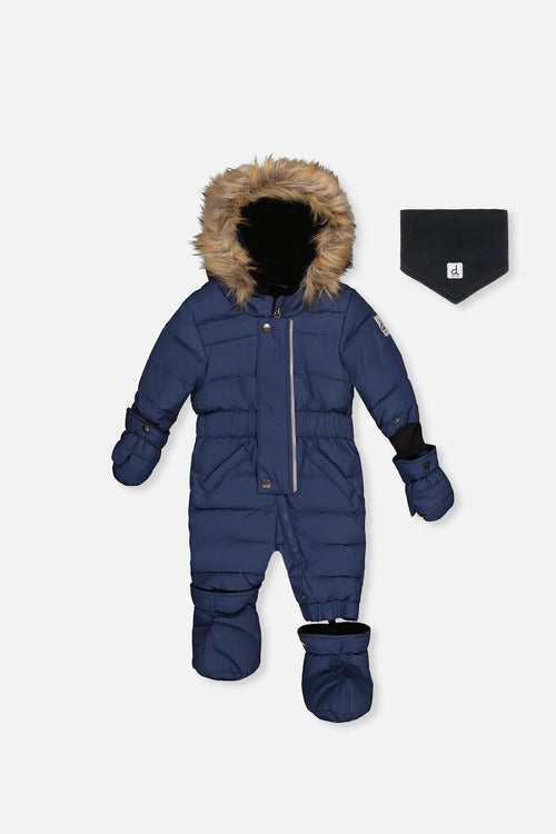 Baby Original One Piece Puffy Snowsuit With Removable Mittens And Boots Dark Blue - J10B702_04013
