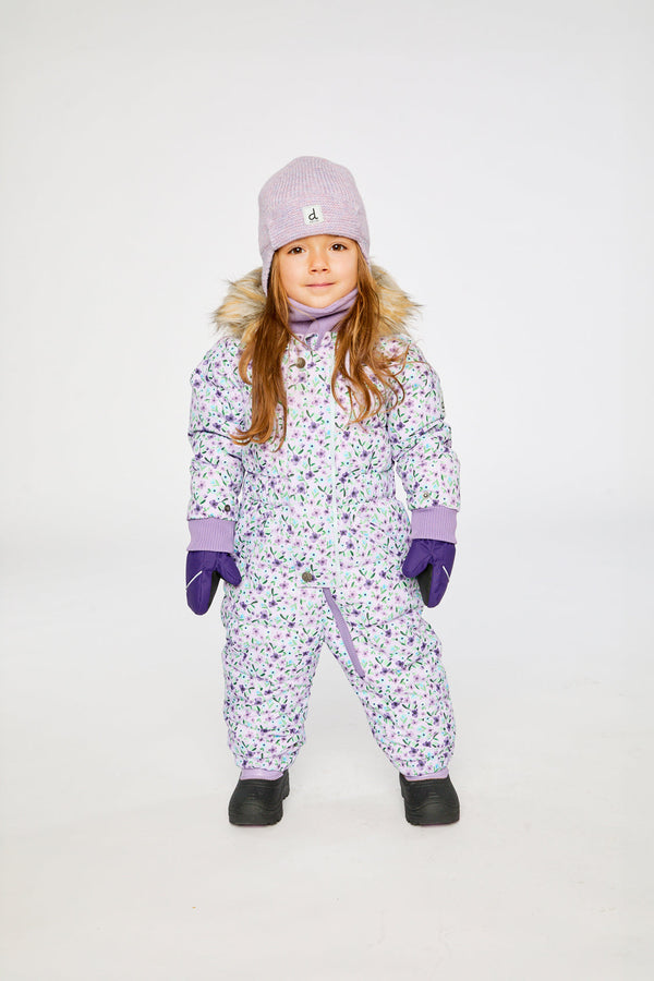 Baby Original One Piece Puffy Snowsuit With Removable Mittens And Boots Purple Printed Mini Flowers - J10B702_1J007