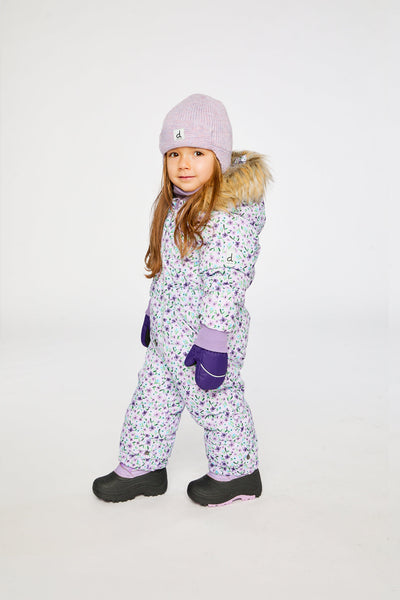 Baby Original One Piece Puffy Snowsuit With Removable Mittens And Boots Purple Printed Mini Flowers - J10B702_1J007