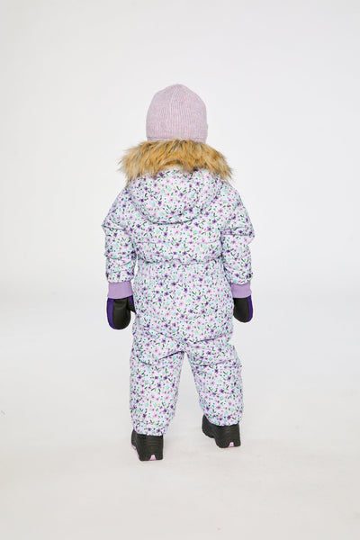 Baby Original One Piece Puffy Snowsuit With Removable Mittens And Boots Purple Printed Mini Flowers - J10B702_1J007