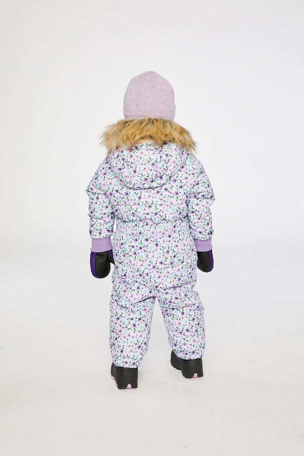 Baby Original One Piece Puffy Snowsuit With Removable Mittens And Boots Purple Printed Mini Flowers - J10B702_1J007