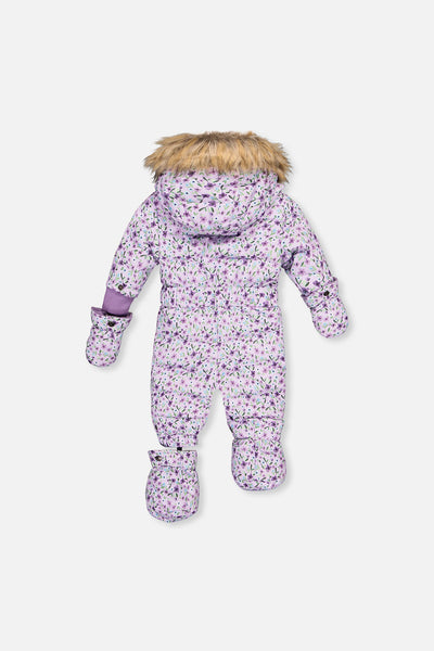 Baby Original One Piece Puffy Snowsuit With Removable Mittens And Boots Purple Printed Mini Flowers - J10B702_1J007