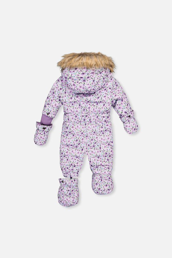 Baby Original One Piece Puffy Snowsuit With Removable Mittens And Boots Purple Printed Mini Flowers - J10B702_1J007