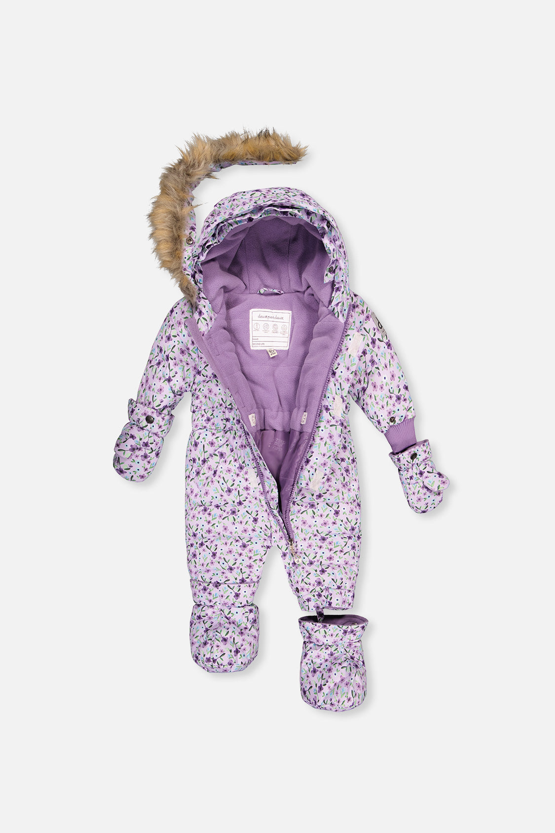 Baby Original One Piece Puffy Snowsuit With Removable Mittens And Boots Purple Printed Mini Flowers - J10B702_1J007