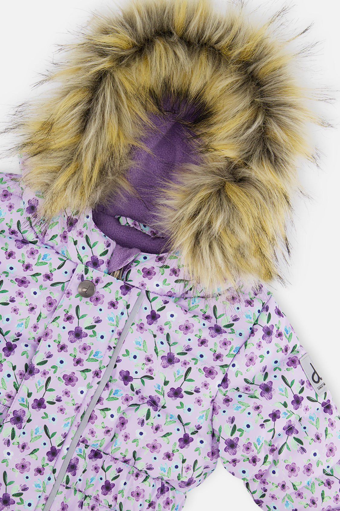 Baby Original One Piece Puffy Snowsuit With Removable Mittens And Boots Purple Printed Mini Flowers - J10B702_1J007