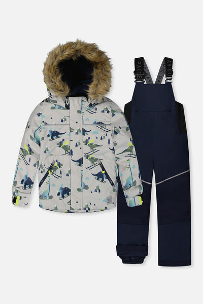 Habit de neige deux pièces DISCOVER gris imprimé dinosaures qui skient