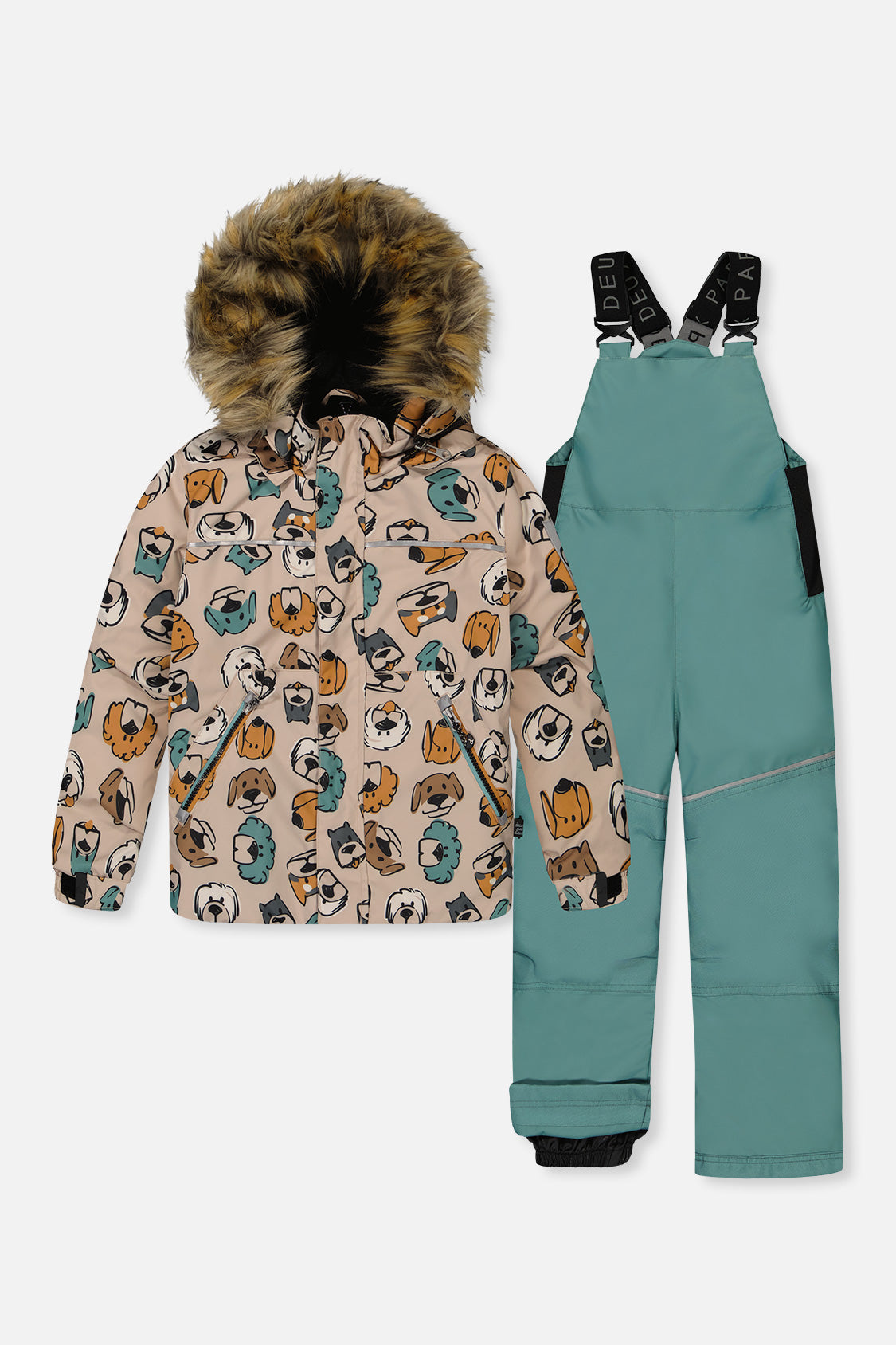 Two Piece Discover Snowsuit Beige Printed With Dogs - J10DB40_1J050