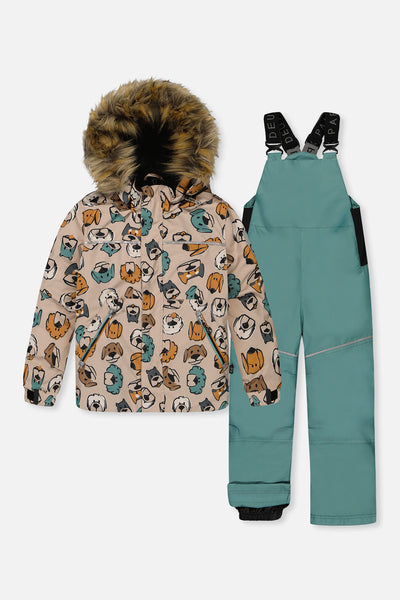 Two Piece Discover Snowsuit Beige Printed With Dogs - J10DB40_1J050