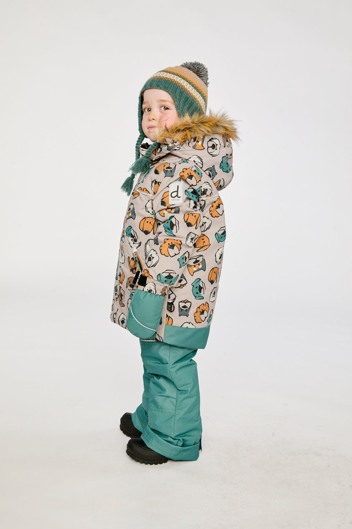 Two Piece Discover Snowsuit Beige Printed With Dogs - J10DB40_1J050