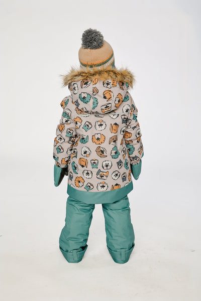 Two Piece Discover Snowsuit Beige Printed With Dogs - J10DB40_1J050