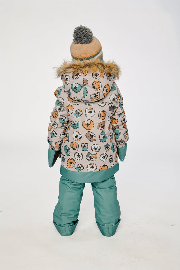 Two Piece Discover Snowsuit Beige Printed With Dogs - J10DB40_1J050