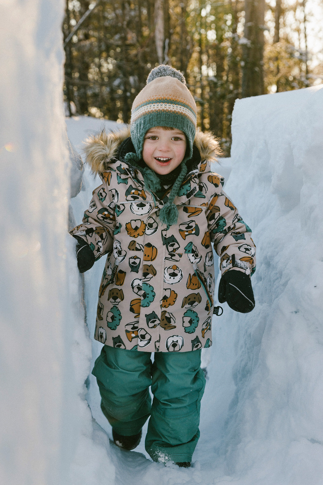 Two Piece Discover Snowsuit Beige Printed With Dogs - J10DB40_1J050
