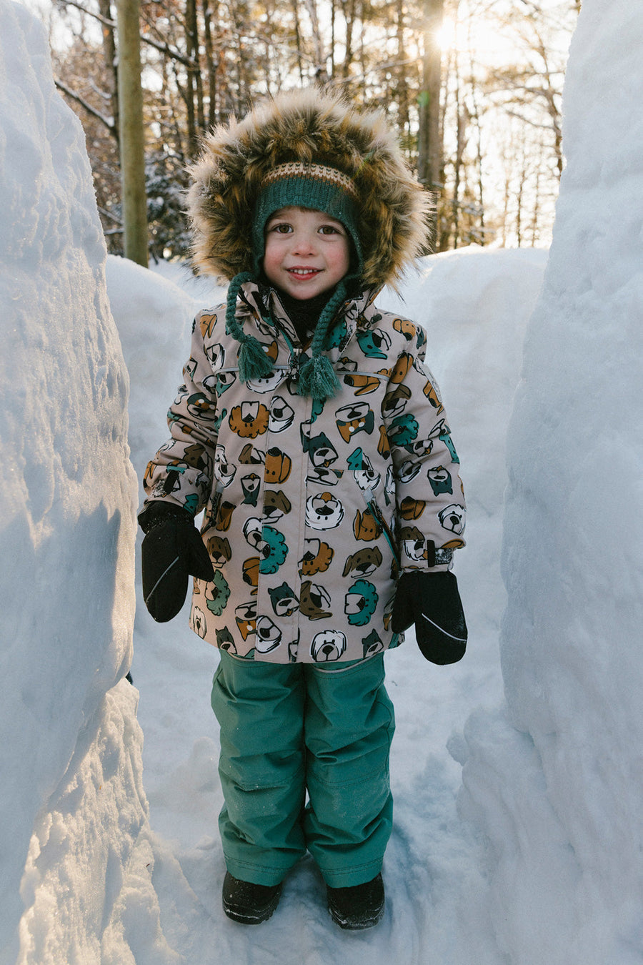 Two Piece Discover Snowsuit Beige Printed With Dogs - J10DB40_1J050
