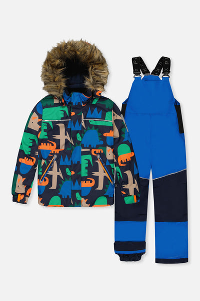 Two Piece Discover Snowsuit Blue Dinosaur Print - J10DB40_1J051