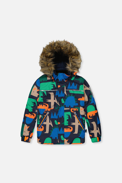 Two Piece Discover Snowsuit Blue Dinosaur Print - J10DB40_1J051
